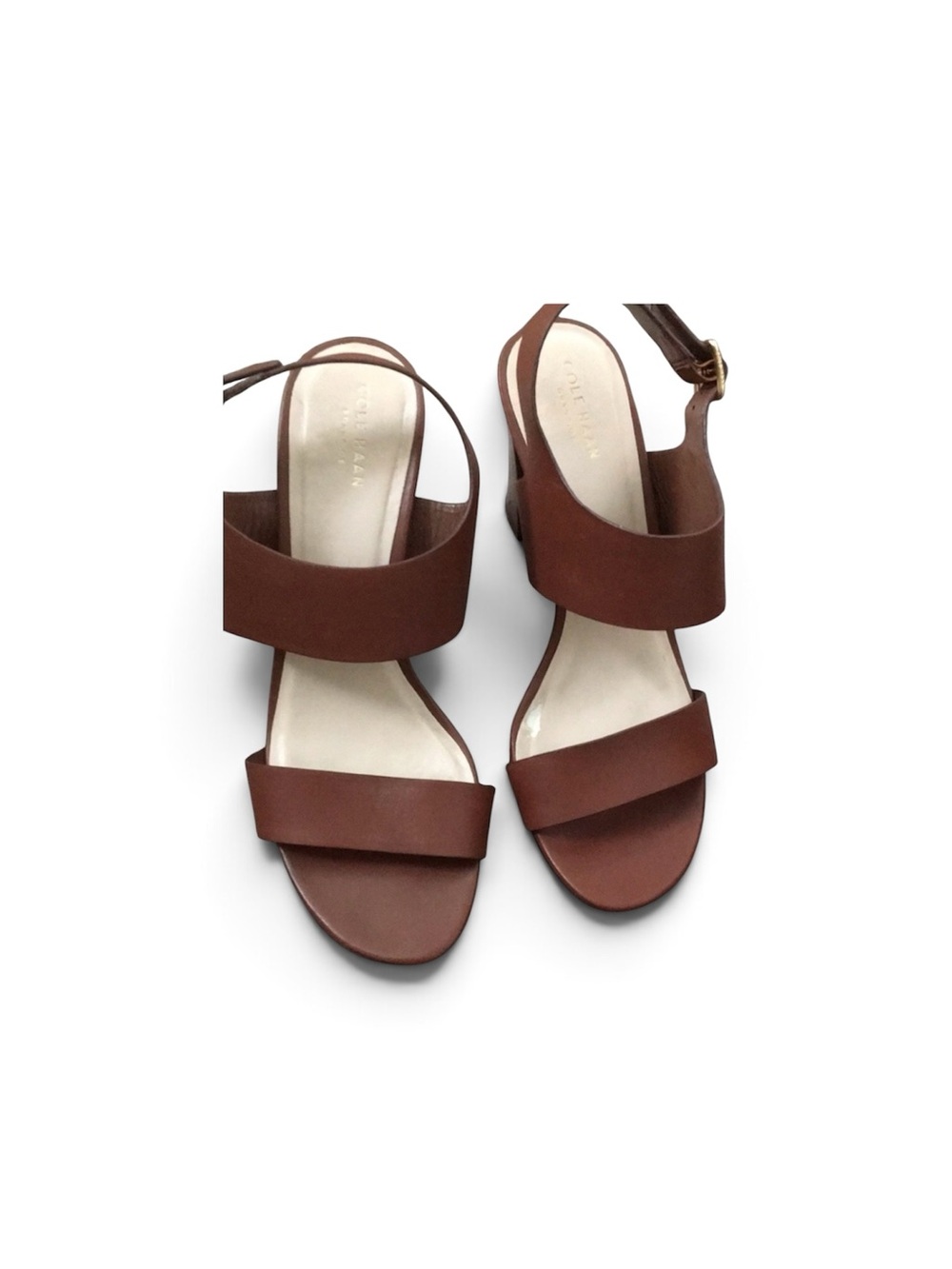 Cole Haan Brown Leather Block Heel Sandals with Ankle Strap